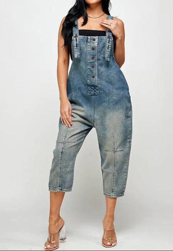 Fashion Casual Siamese Suspender Jeans