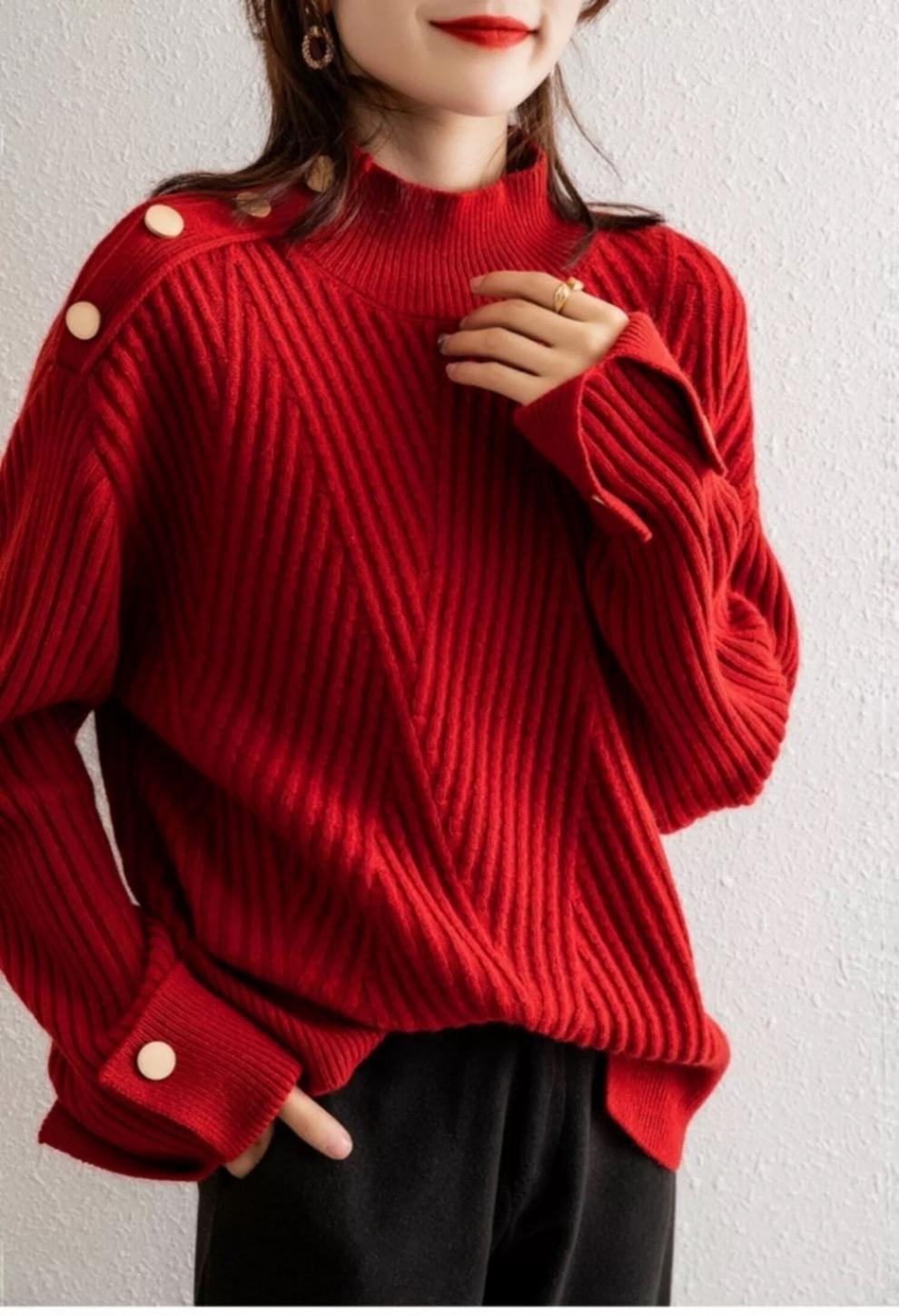 Fashion Half Turtleneck Design Cuff Sweater