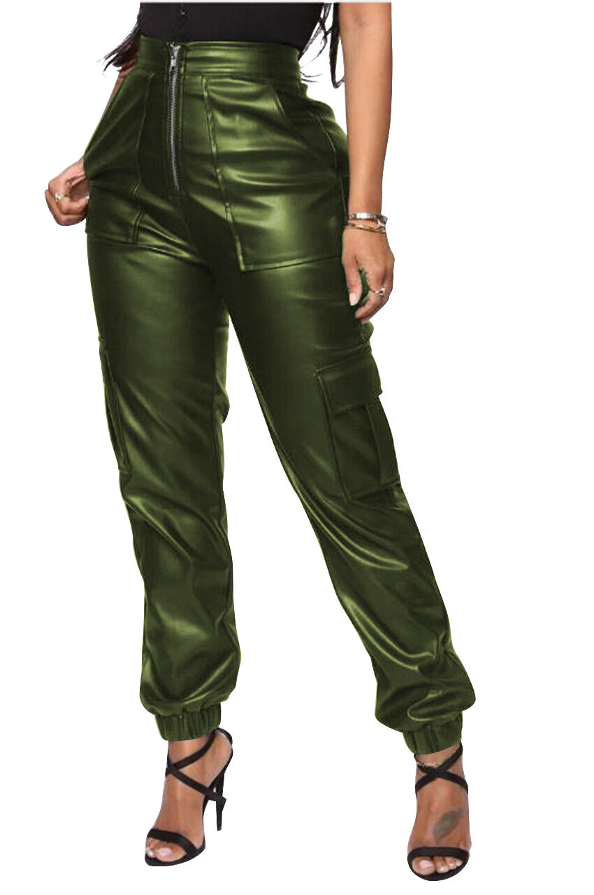 Fashion Workwear Ankle-Tied PU Leather Pants