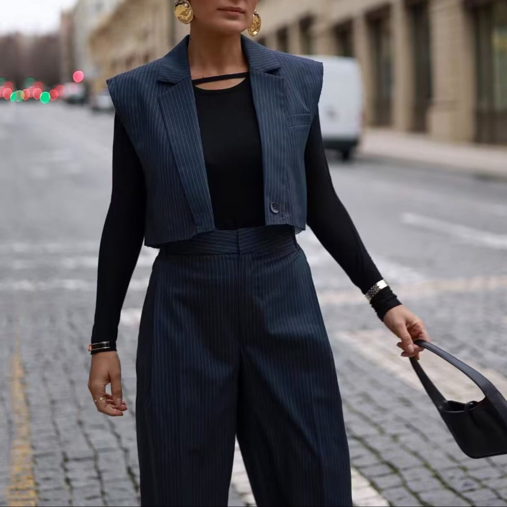 Fashion Striped Slim Wide-Leg Pants