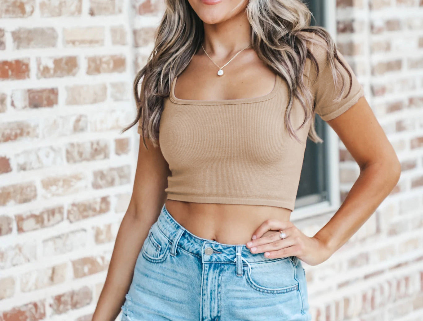 Fashion Square Collar Thread Knitted Crop Top
