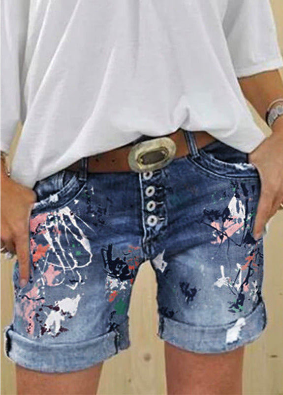 Fashion Washed Printed Jeans Shorts