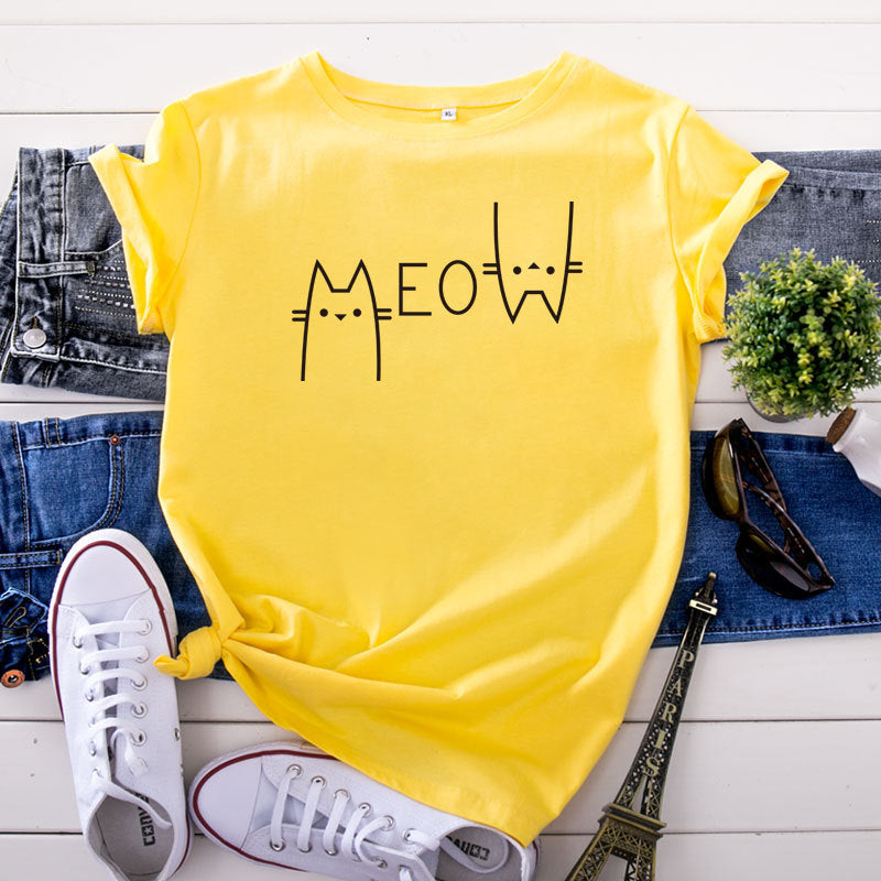 Fashion Cat Letter Cotton T-Shirt