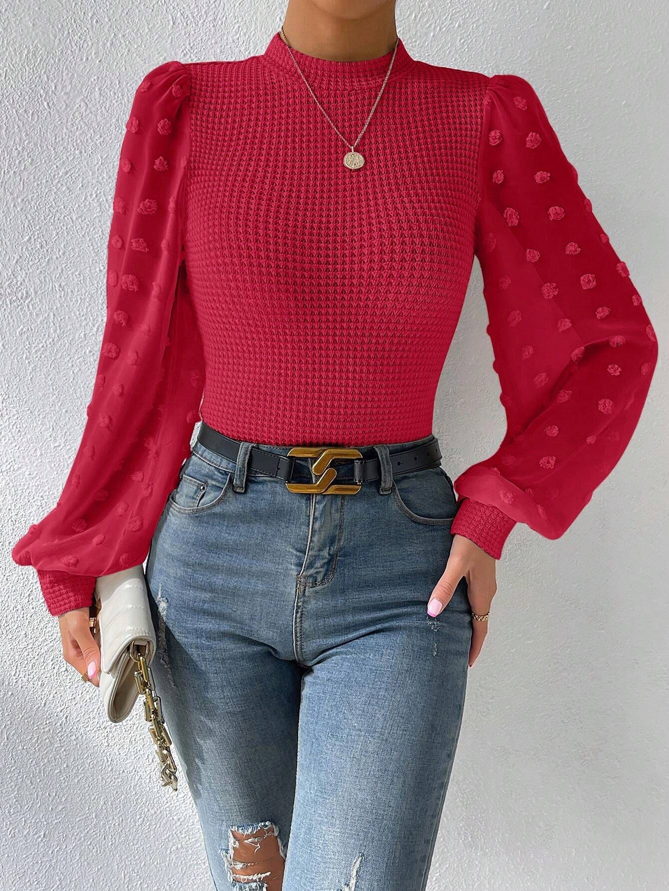Fashion Knitwear Round Neck Stitching Blouse