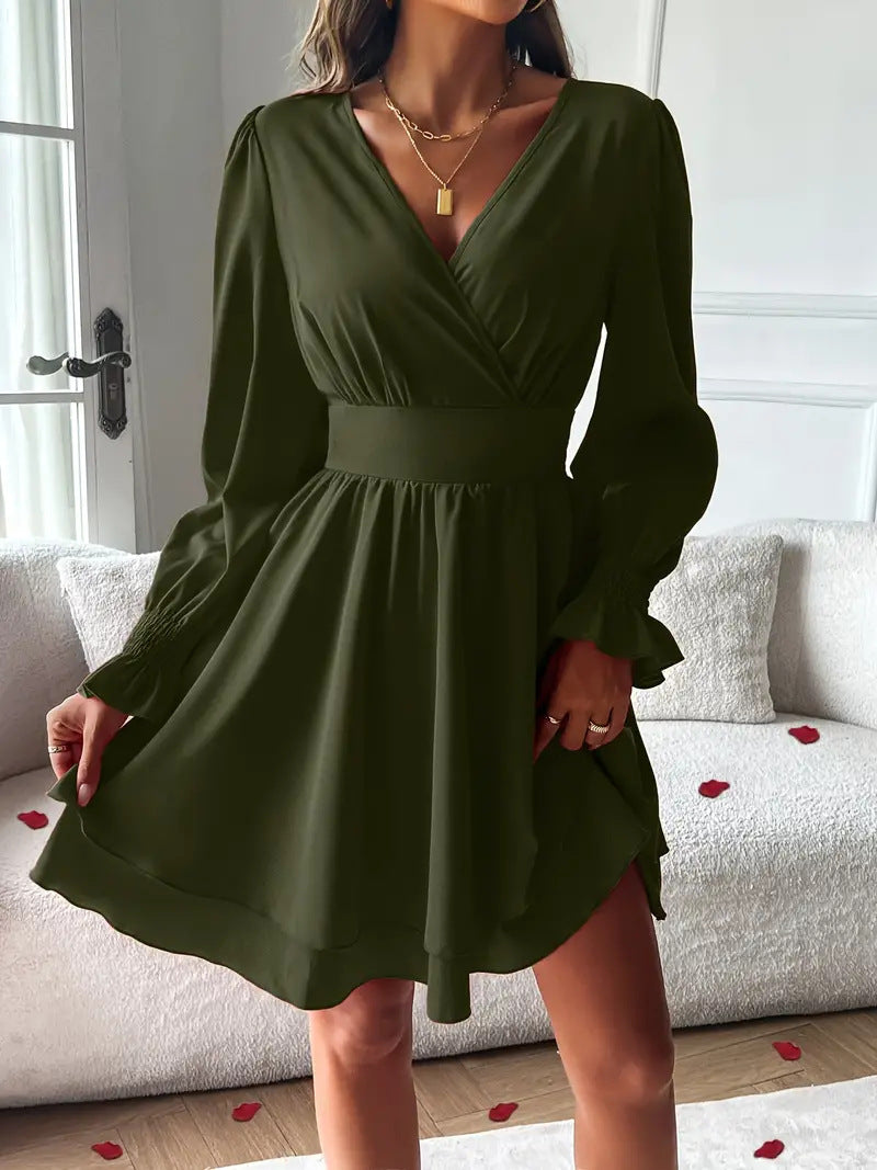 FDG Double-Layer Skirt V-Neck Tight Waist Dress Fashion De Glamm FDG Double-Layer Skirt V-Neck Tight Waist Dress Fashion De Glamm