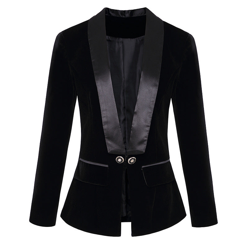 Fashion Satin Fruit Collar Velvet Jacket