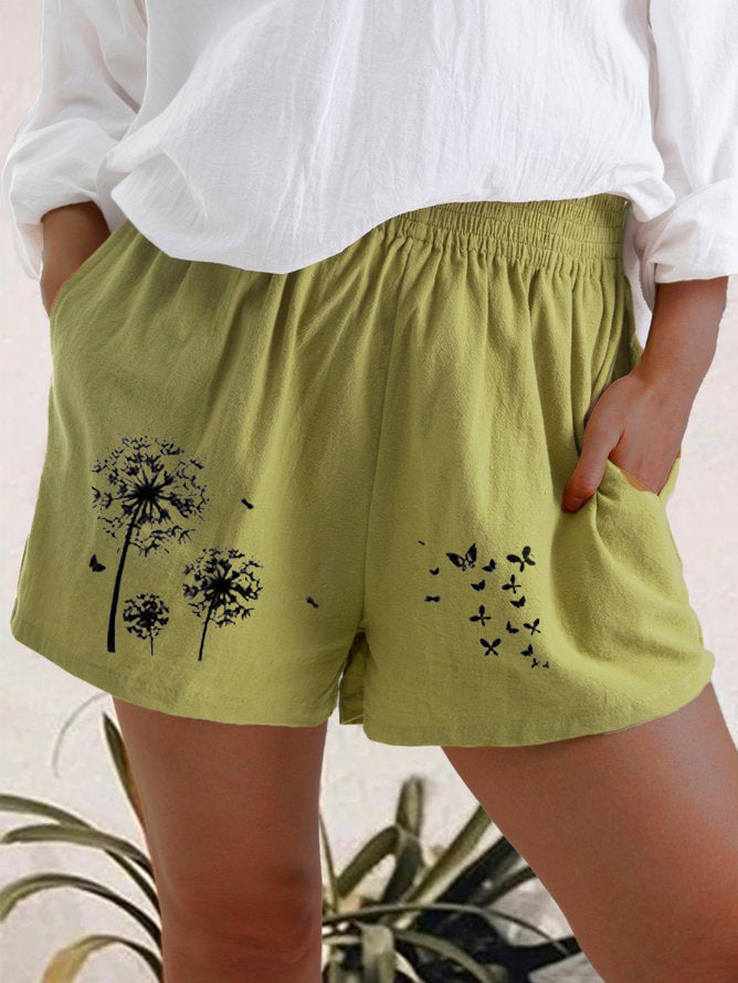 Fashion High Waist Dandelion Print Pocket Shorts