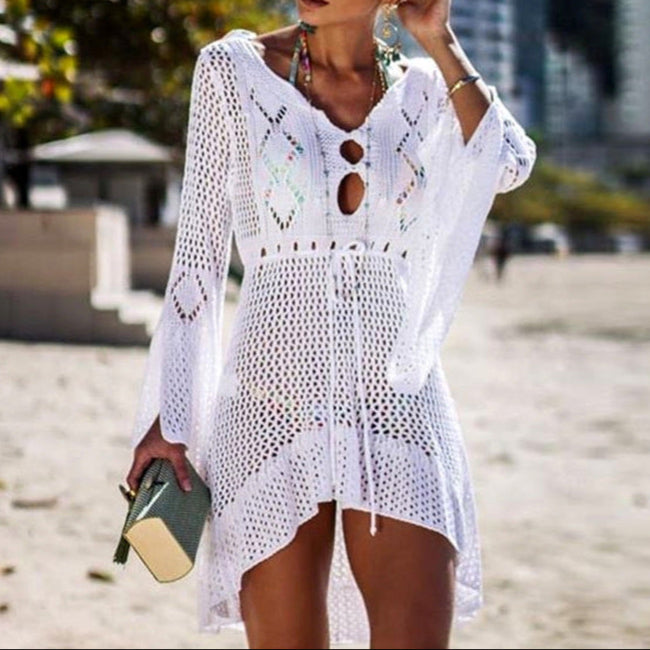 Fashion Hollow Lace-Up Beach Cover Up