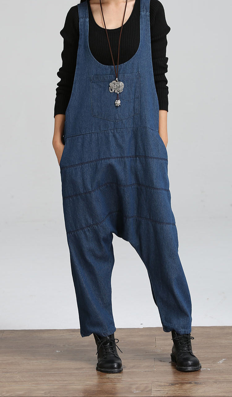 Fashion Vintage Palazzo Denim Jumpsuit