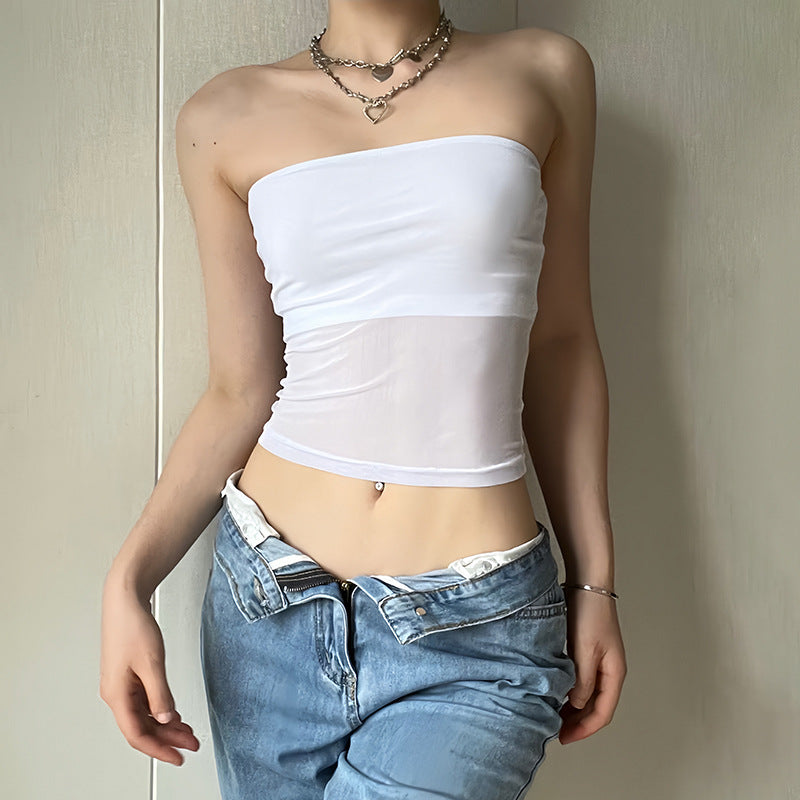 Fashion Pullover Sleeveless Mesh Crop Top