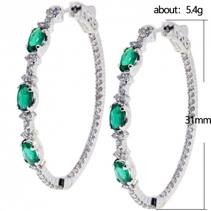 Fashion Green Zircon Big Circle Earrings