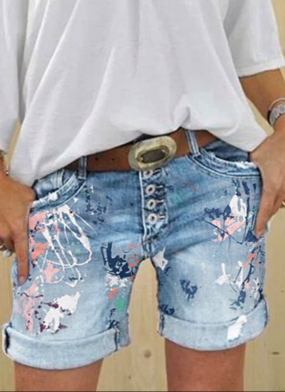 Fashion Washed Printed Jeans Shorts