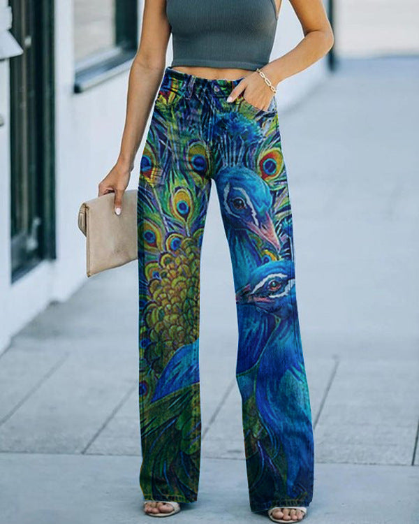 Fashion Diagonal Cloth Printed Jeans