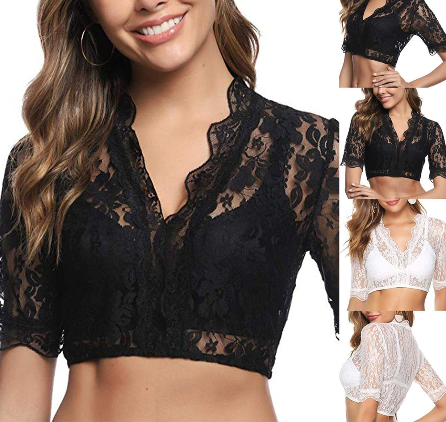 Fashion Base Lace Stitching Small Crop Top
