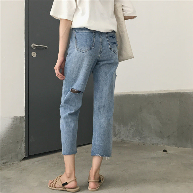 Fashion Loose Nine-Point Ripped Jeans