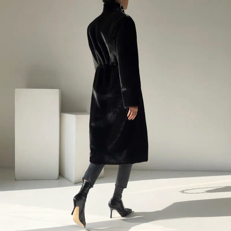 Fashion Mid-Length Stand Collar Plush Coat