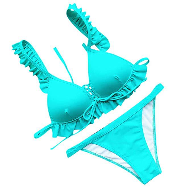 Fashion Fold Lace Split Bikini