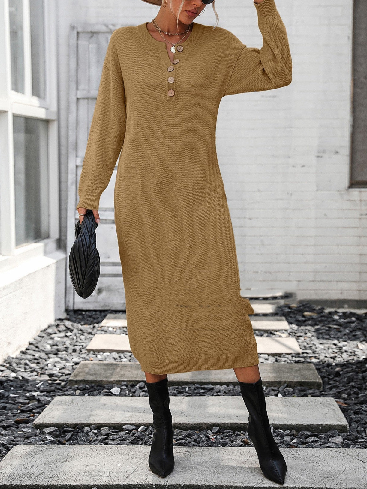 Fashion Button Knitwear Dress