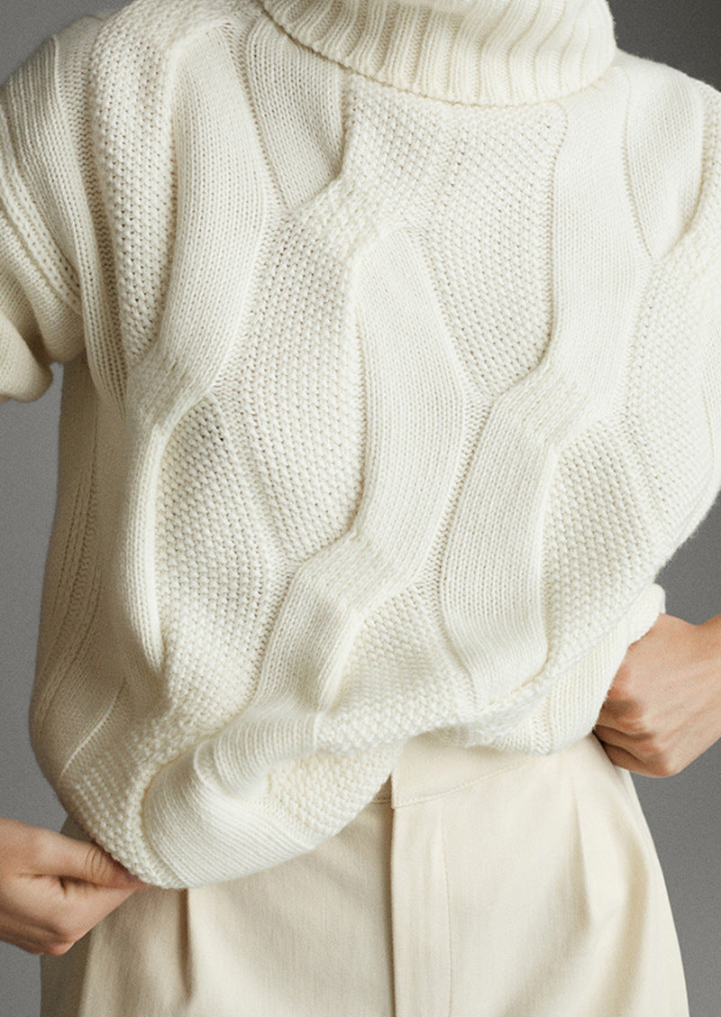 Fashion Loose Beige Turtleneck Sweater