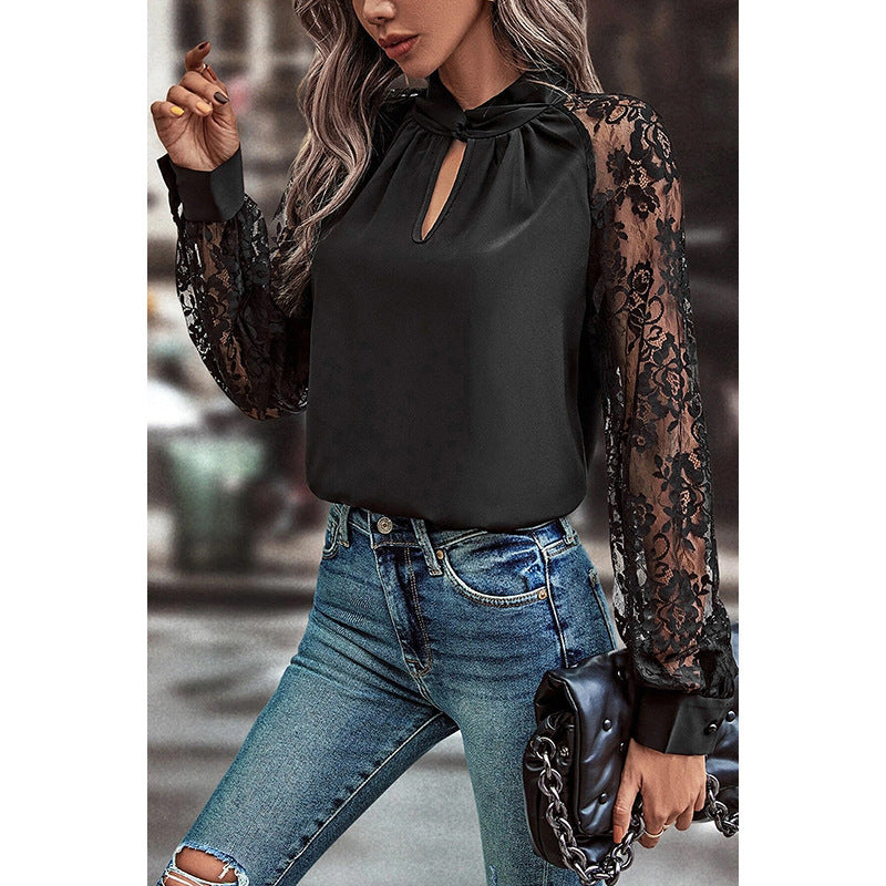 Fashion Lace Stitching Long-Sleeved Shirt