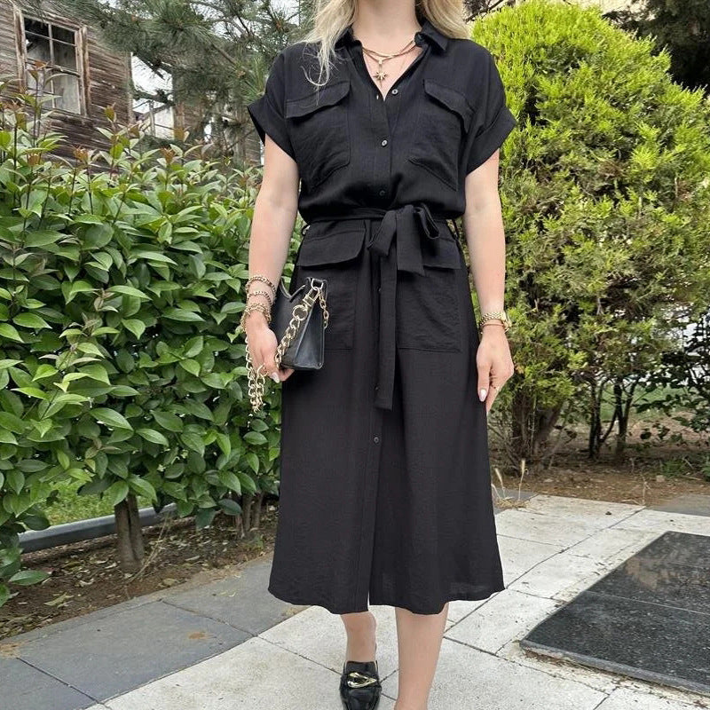 Fashion Belt Shirt Dress
