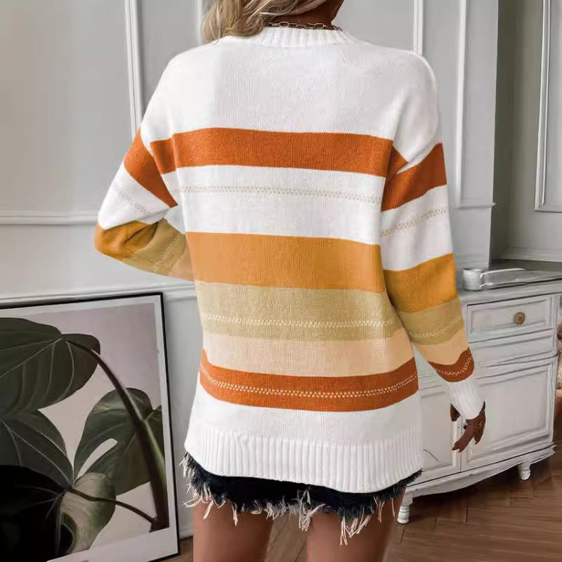 Fashion Contrast Color Striped Knitted Sweater