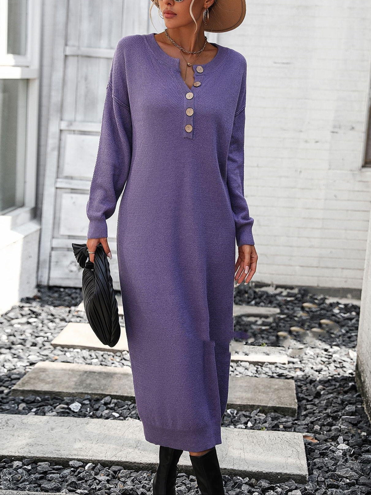 Fashion Button Knitwear Dress