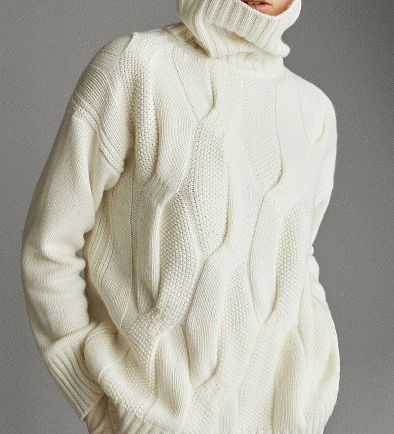Fashion Loose Beige Turtleneck Sweater