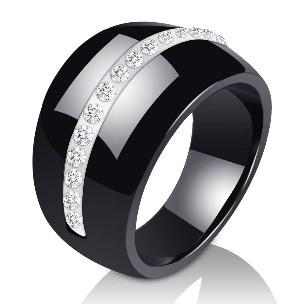 Fashion Single Row Diamond-Embedded Ceramic Ring