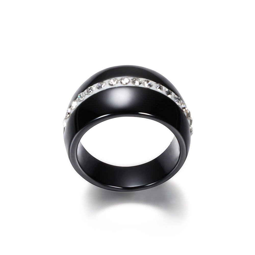 Fashion Single Row Diamond-Embedded Ceramic Ring