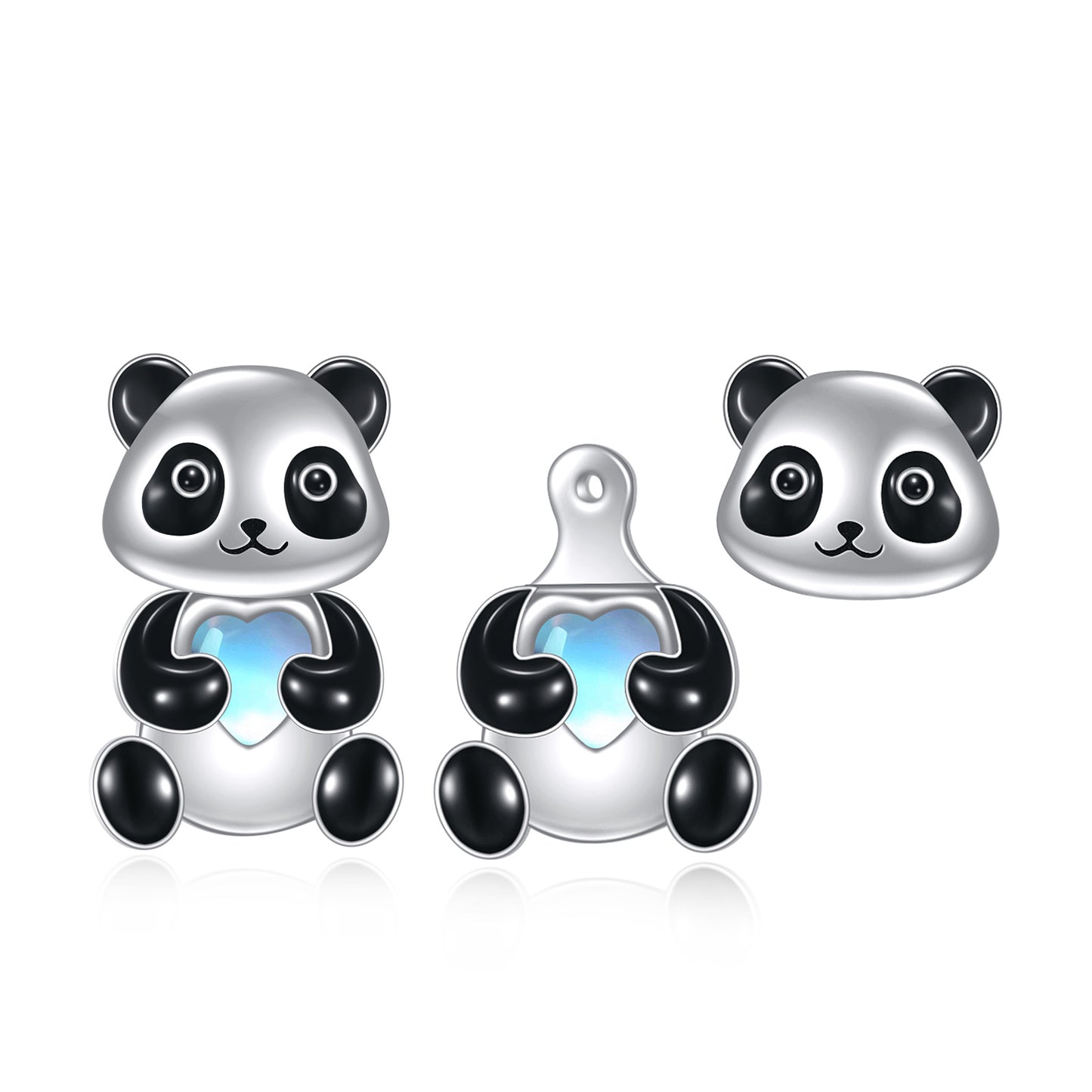 Fashion Sterling Silver Panda Stud Earrings