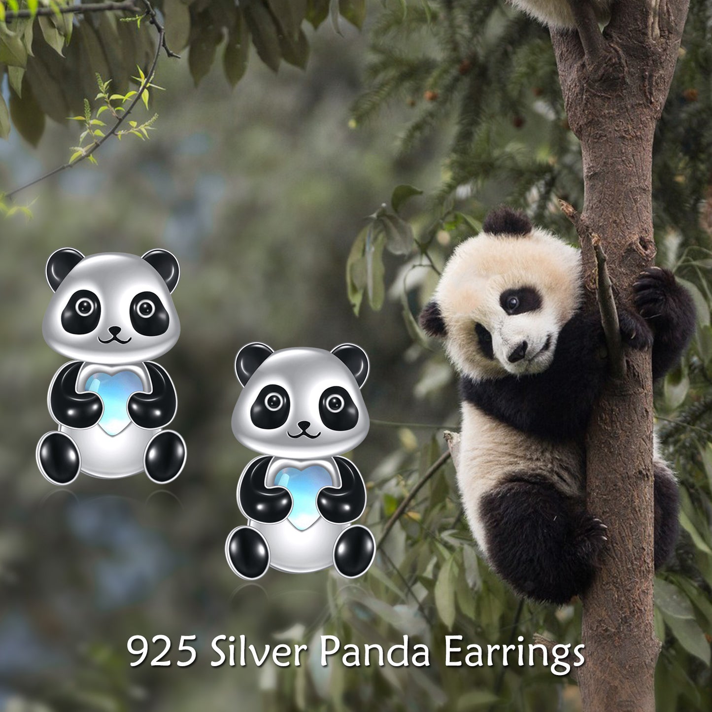 Fashion Sterling Silver Panda Stud Earrings