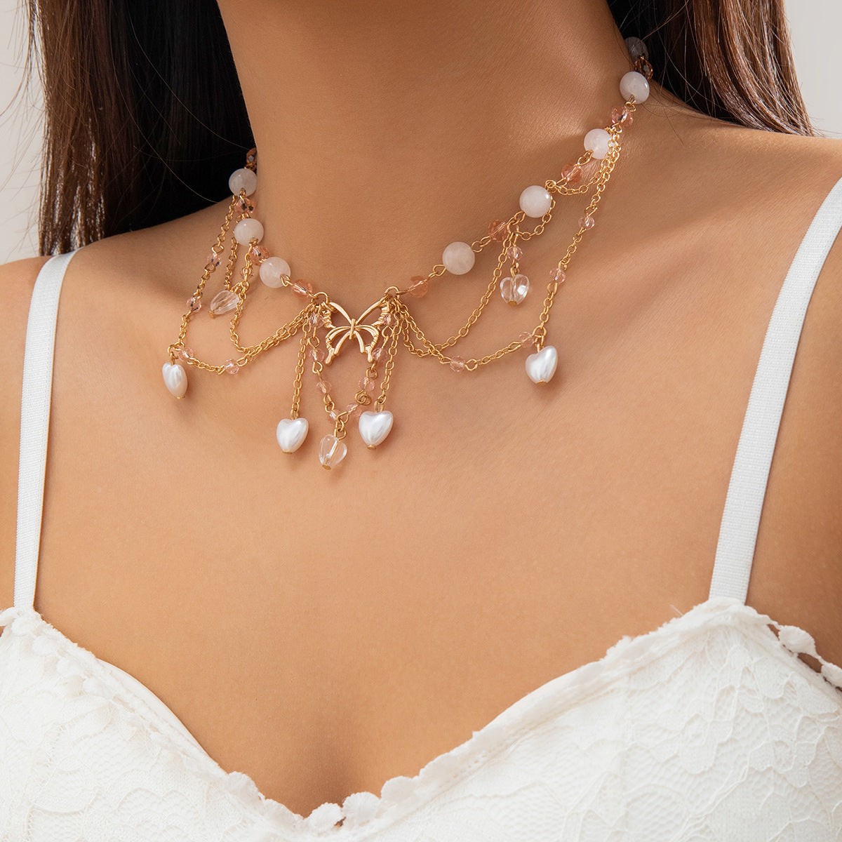 Fashion Beaded Butterfly Wind Dopamine Necklace