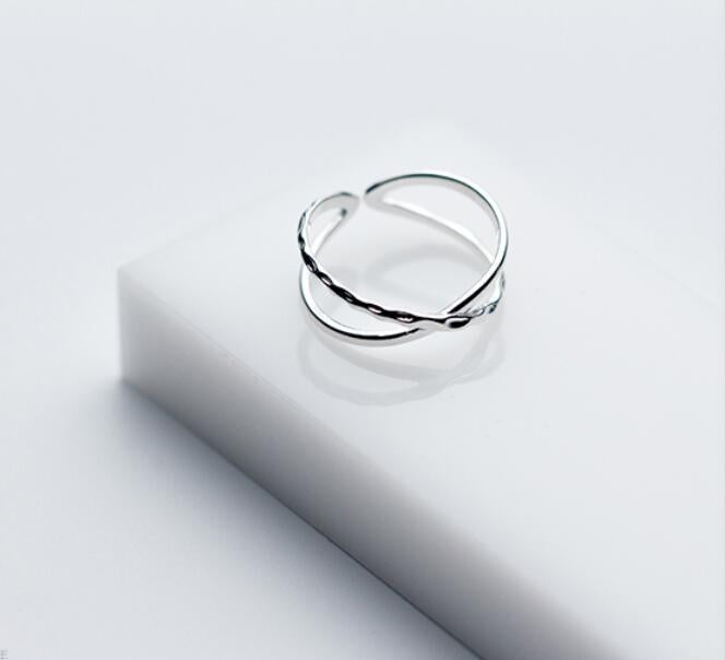 Fashion Silver Simple Double-Layer Cross Line Ring