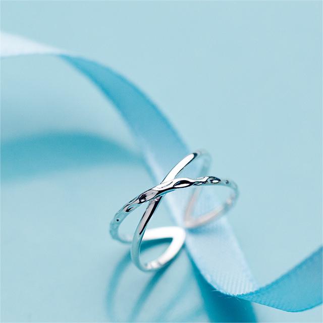 Fashion Silver Simple Double-Layer Cross Line Ring