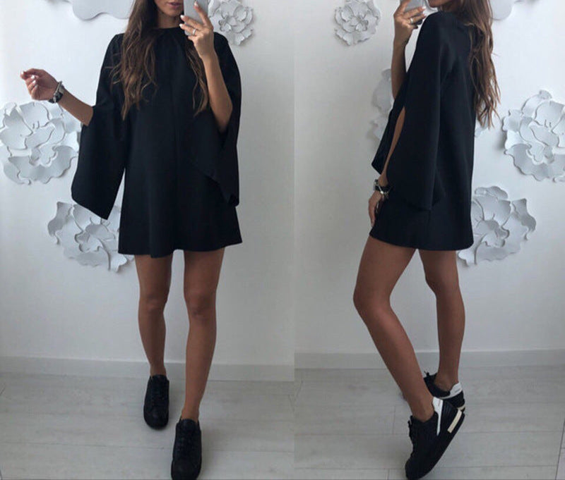 Fashion Loose Round Neck Button Cuff Dress