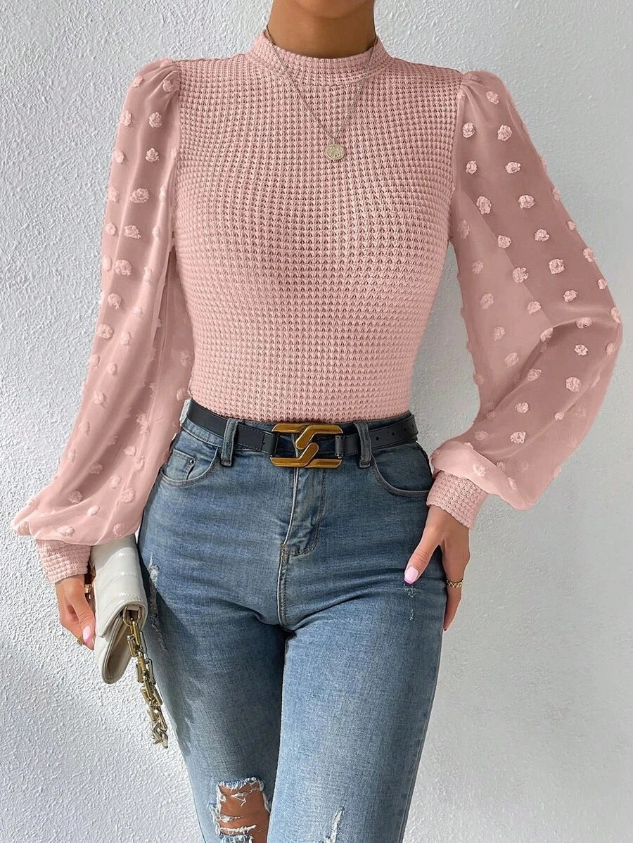 Fashion Knitwear Round Neck Stitching Blouse