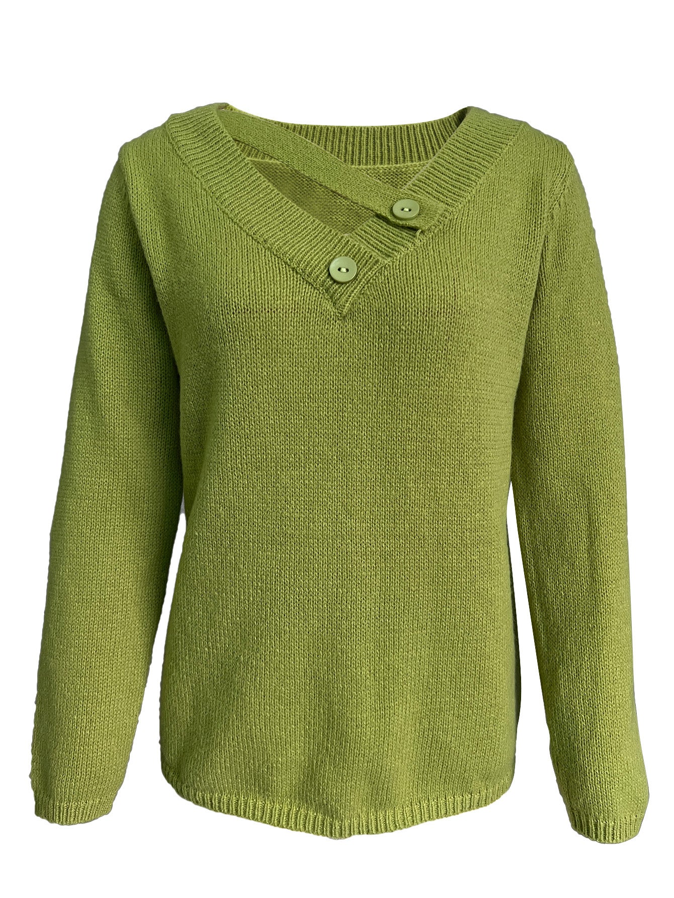 Fashion V-Neck Decorative Diagonal Buckle Sweater