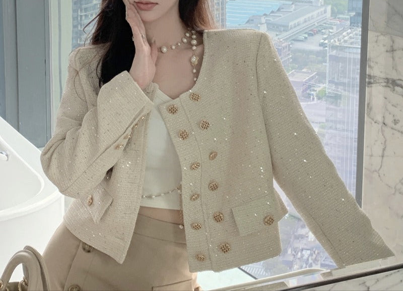 Fashion Sequin Crew Neck Jacket