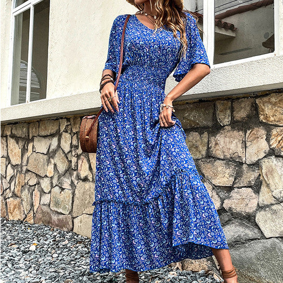 Fashion V-Neck Lace Printing Dress