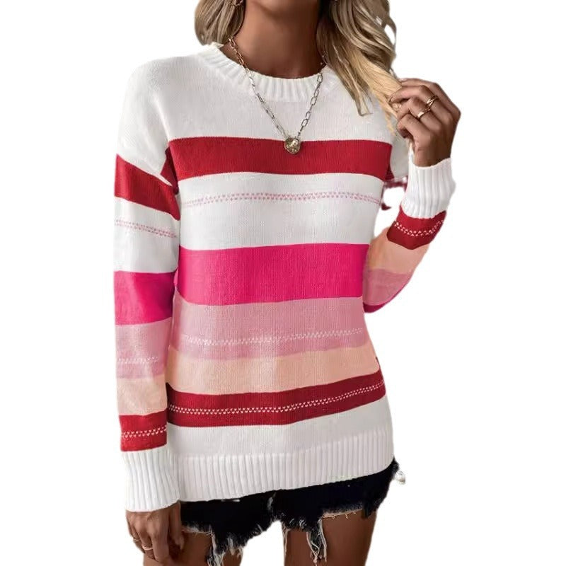 Fashion Contrast Color Striped Knitted Sweater