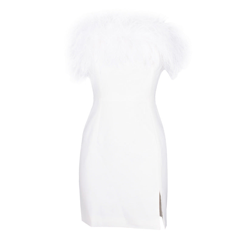 Fashion Chest Wrapped Feather Dress