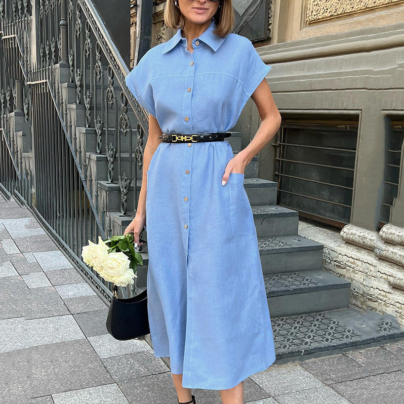 Fashion Short-Sleeved Linen Dress