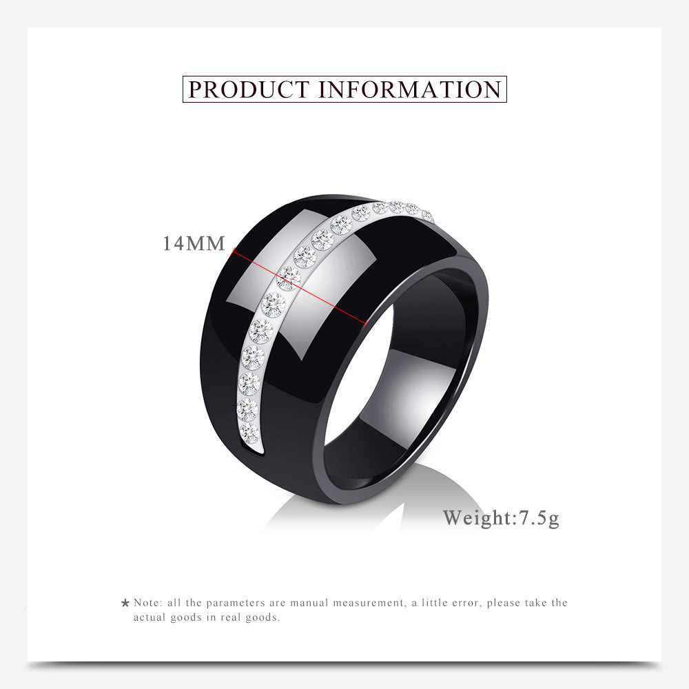 Fashion Single Row Diamond-Embedded Ceramic Ring