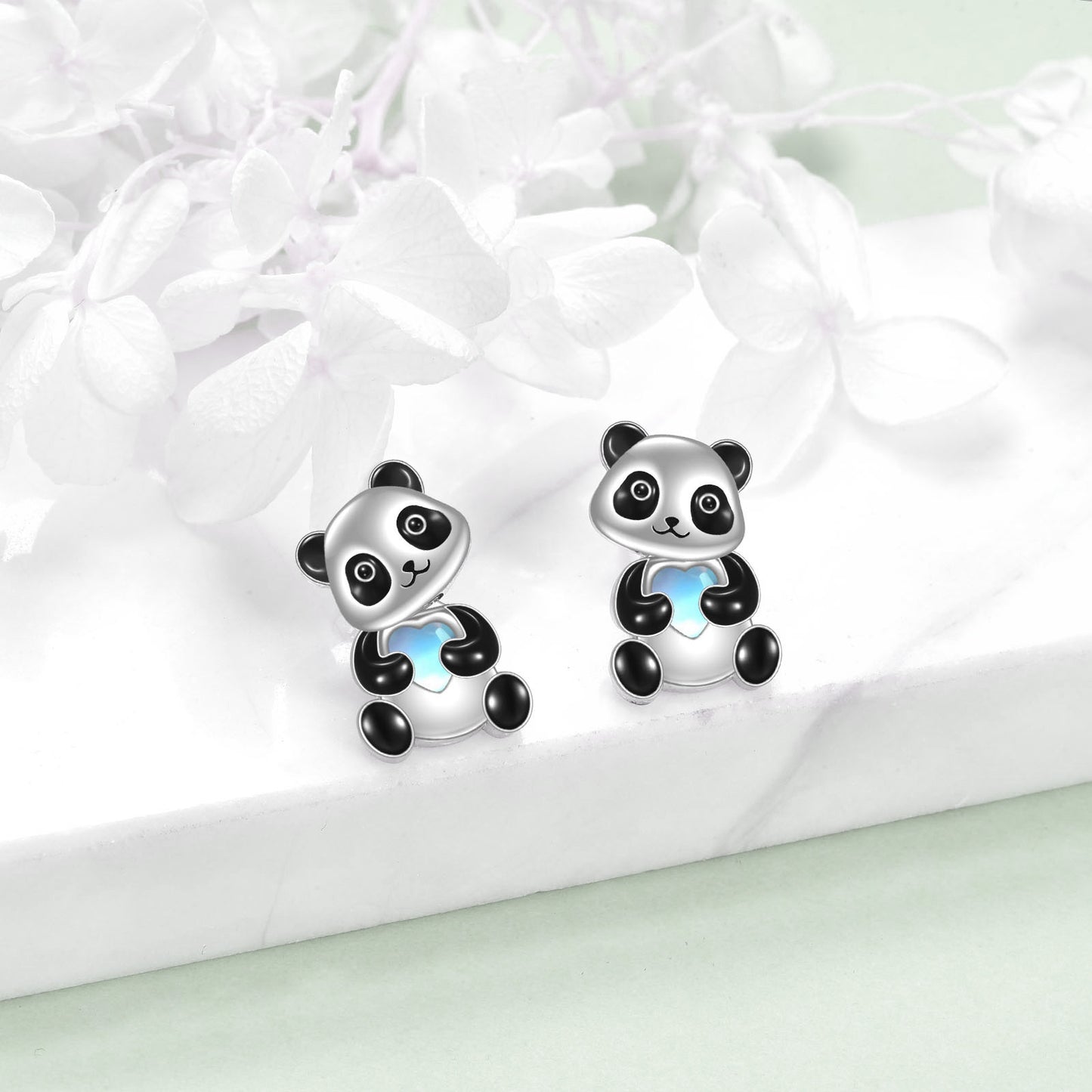 Fashion Sterling Silver Panda Stud Earrings