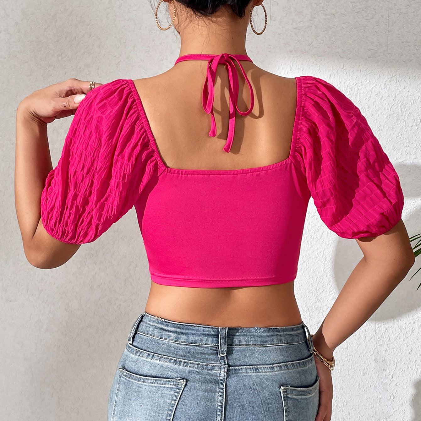 Fashion Halter Hollow Backless Tight Crop Top