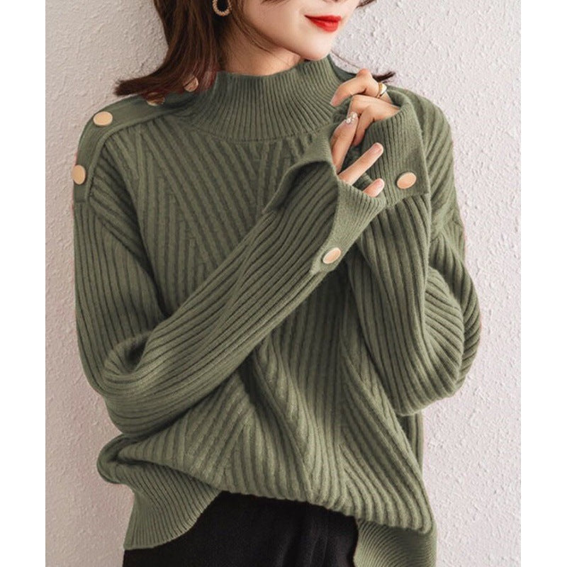 Fashion Half Turtleneck Design Cuff Sweater