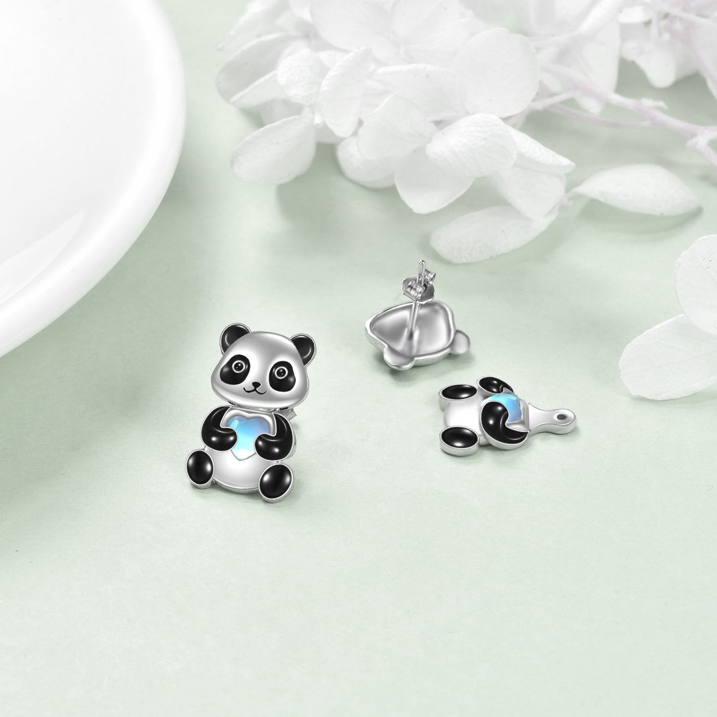 Fashion Sterling Silver Panda Stud Earrings