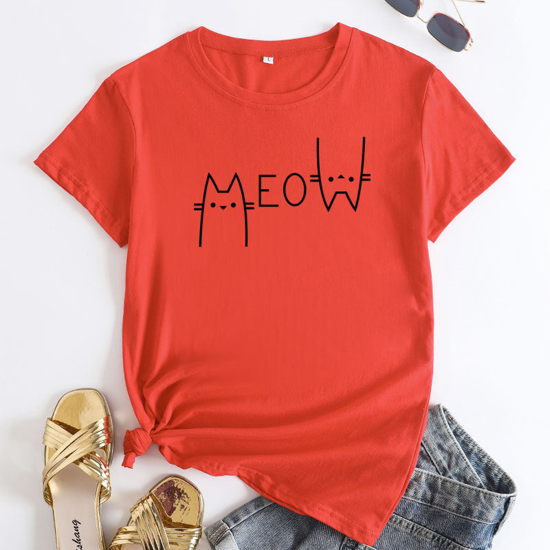 Fashion Cat Letter Cotton T-Shirt