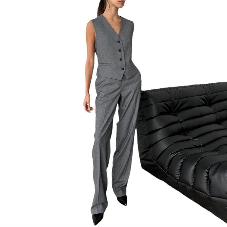 Fashion French Slim V-Neck Simple Graceful Casual Suit